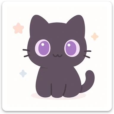 cartoonish black cat with oversized purple eyes, looking curious sticker