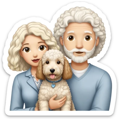 Goldendoodle and sheepadoodle with man and woman sticker
