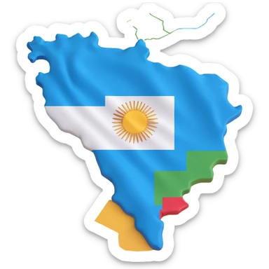3D style illustration of Argentina's terrain with the Argentina flag overlaid, showing the flag colors vividly and clearly sticker