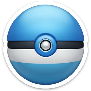 blue pokeball emoji, top half is a more saturated blue, bottom half is white, black stripe, with a white sheen, with a pearlescent finish, with a crack effect sticker