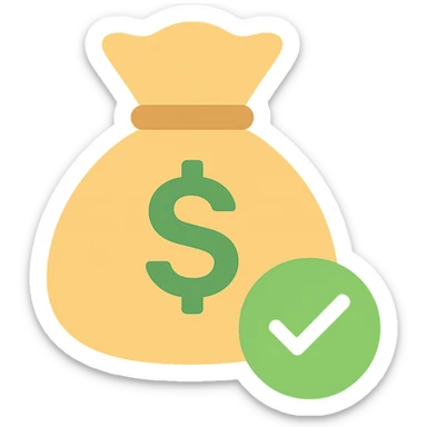 money bag with a green check mark badge in the lower right corner sticker