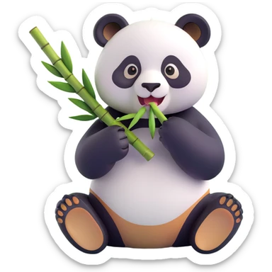 panda eating bamboo in forrest background, close up pose sticker