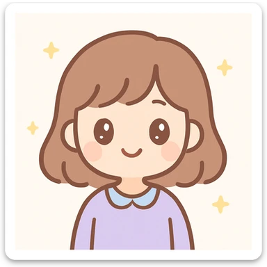 mujer linda de cabello marrón, estilo kawaii, cute kawaii style sticker