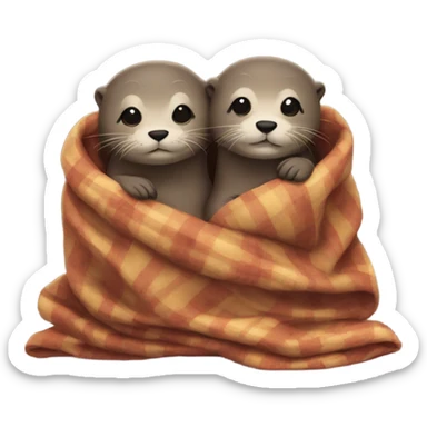 Two otters cuddling under a blanket sticker