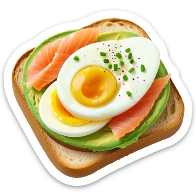 avocado on sourdough toast with soft boiled egg and smoked salmon sticker