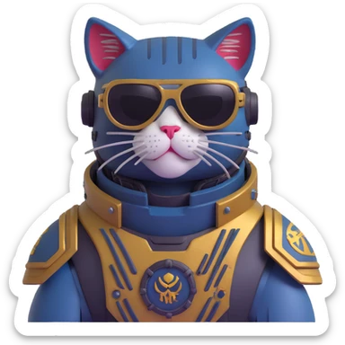 cat with sunglasses, Warhammer 40,000 style power armor sticker