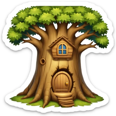 house inside a large oak tree trunk sticker