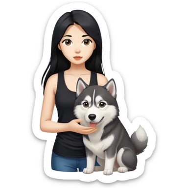  asiatic girl in the black tank top with long black  hair and a husky sticker