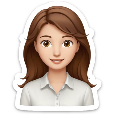 girl with flowing brown hair, white shirt, long eyelashes, pretty face sticker