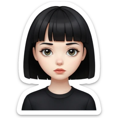 create an image of a girl with short hair and bangs, wearing black clothes deducing that she is a vampire sticker