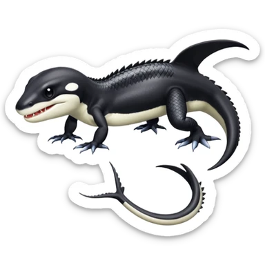 Black and white Orca-reptile-reptilian-lizard-skink-gecko-Digimon-Fakémon-hybrid full body, two legs, two arms, claws, tail sticker