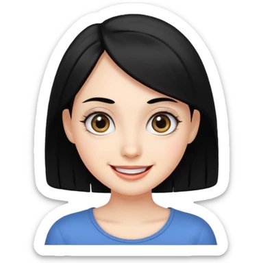 나는 여자이고 눈이 큰 편이고 성격이 웃기고발랄하게 표현됐으면좋겠어. 좀더 장난스러운 표정으로 해줘 검정머리로 바꿔줘 sticker