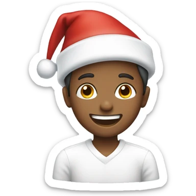 smiling boy in white shirt and a Christmas hat  sticker