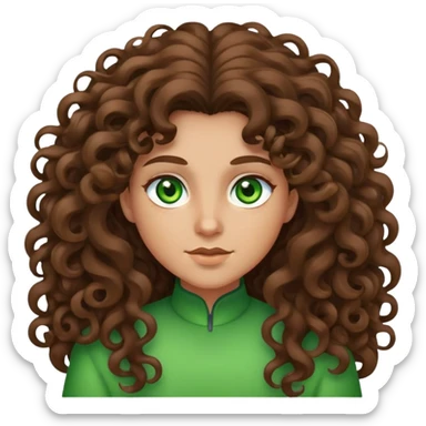 Character with extremely long massive voluminous curly brown hair and bright green eyes sticker