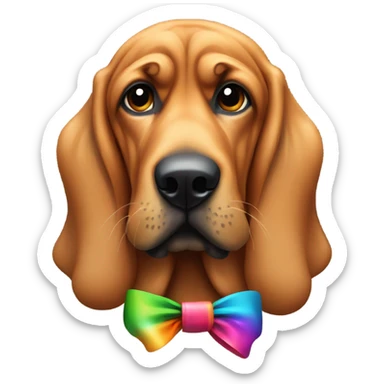 Bloodhound wearing a bow sticker