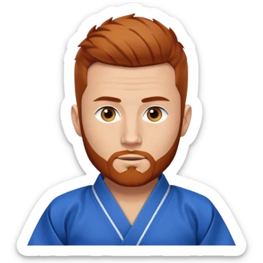 homme blanc, yeux bleu, cheveux brun très court avec barbe rousse et boucle d'oreille doré à l'oreille gauche avec kimono de jiu!jirsu sticker