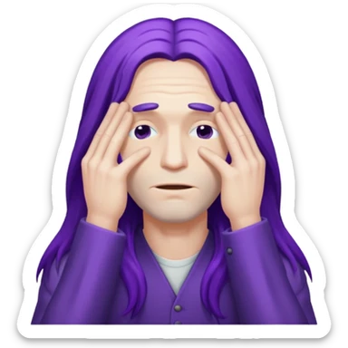 men with purple long hair which cover eyes sticker