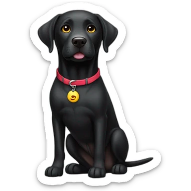 Black happy Labrador dog whith ehite spot and clothes sticker