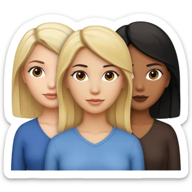3 women emojis, Caucasian woman with blonde hair, Brown skin woman with black hair, Caucasian women with brown hair sticker