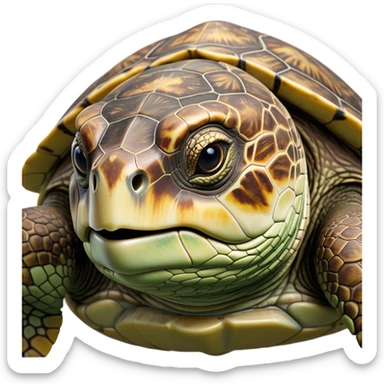 Cinematic Realistic Noble Sea Turtle Portrait Emoji, Poised and dignified, with a robust, time-worn shell intricately patterned in earthy tones and a weathered, wise face with deep, observant eyes, rendered with lifelike texture and natural, diffused light; high shine, intelligent and serene, styled with an air of oceanic majesty, focused and attentive, soft glowing outline, capturing the essence of a watchful and confident sea turtle that appears to glide out of the screen with timeless authority! sticker