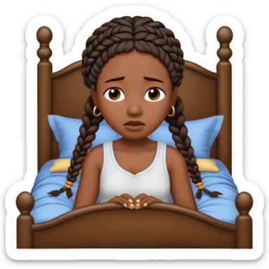 Black woman with braids in a big king size bed on one side by herself crying sticker