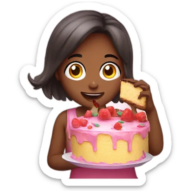 Yummy cake girl eating sticker