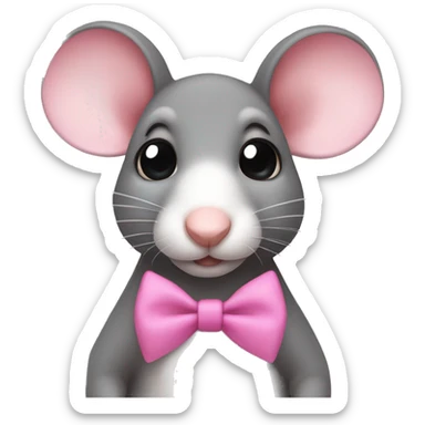 Rat with cute eyes wearing a pink bow on the head sticker