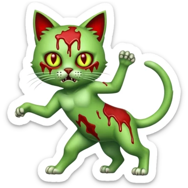 bloody green zombie cat full body with action pose sticker