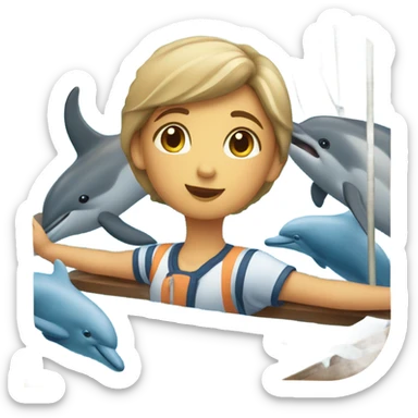 girl is watching dolphins from sailboat sticker