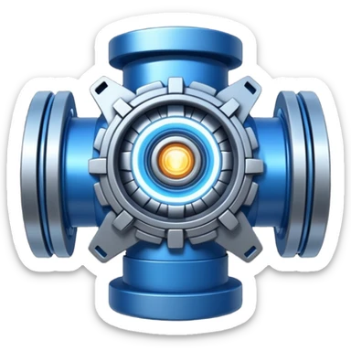 Powerful modern engine emoji, thick industrial metal body, rotating inner parts, glowing energy core. sticker