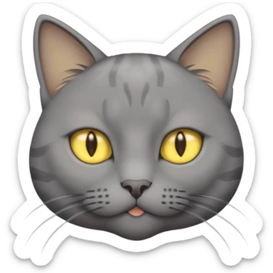 A gray cat with yellow eyes named max he is very cute and  he is a boy add text saying I made Maw an emoji sticker