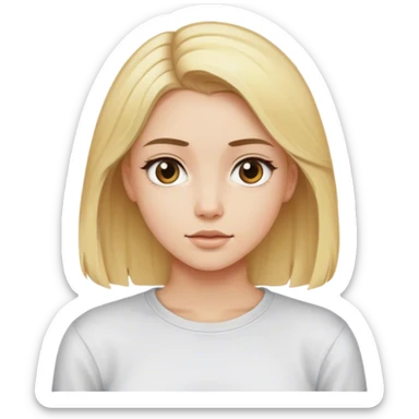 White girl with long sleeve T shirt with blonde hair and a middle part sticker