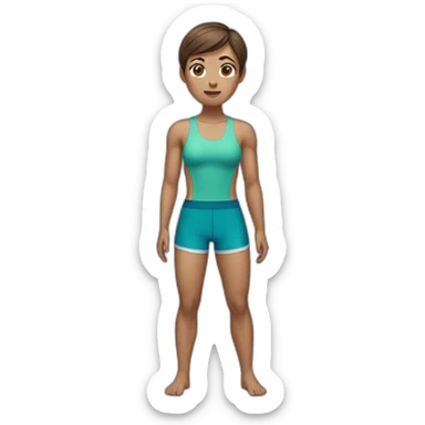 woman with muscles,short hair,tired eyes,brown hair, tight swimming trunks sticker