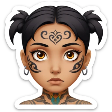girl with bold face tattoos, serious expression sticker