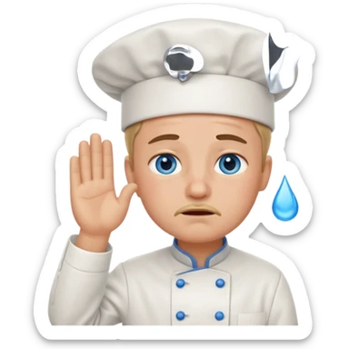 Chef saluting while crying blue eyes sticker