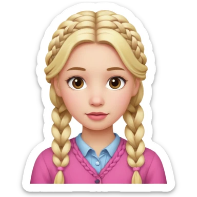 blonde girl, braided hair, pink cheeks sticker