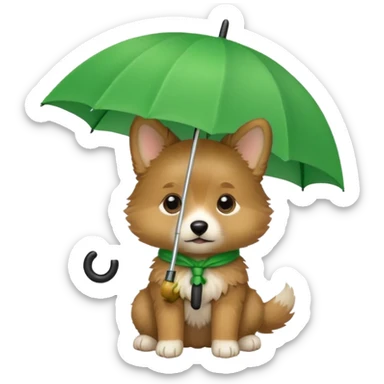 baby dog hold small green umbrella sticker