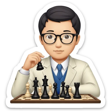 asian man with glasses playing chess sticker