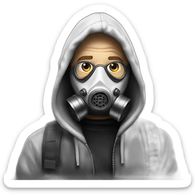 white man with black hoodie and gas mask ans airbrush sticker