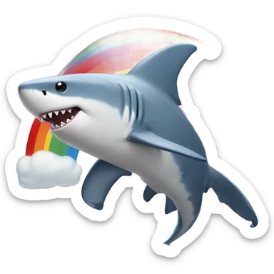 Shark with legs, riding a unicorn over a rainbow sticker