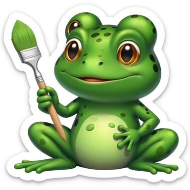 Frog holding a paintbrush while painting sticker