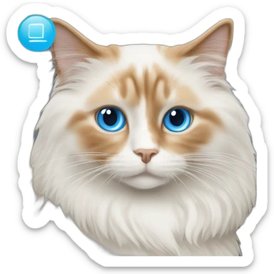 orange bicolor ragdoll cat with blue eyes working in a computer sticker