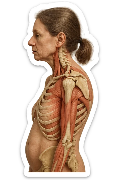 corpo umano anatomico di una donna di profilo con postura errata e spalle curve in avanti
IPERREALISTICO 4K sticker