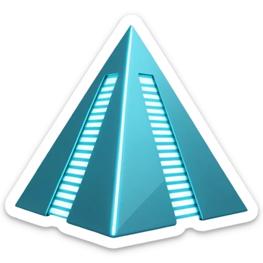 White metallic and cyan-glowing, futuristic pyramid  sticker