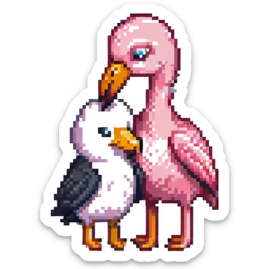 a flamingo hugging a penguin sticker