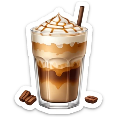iced latte in glass with ice cubes and coffee layers, crisp and detailed, iOS style emoji sticker