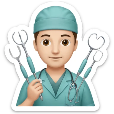 neurosurgeon with multiple surgical tools sticker