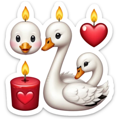 cute bow, heart, swan and candle emojis in deep reddish colour sticker