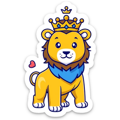 brave lion wearing a golden crown with blue hearts in New York City sticker
