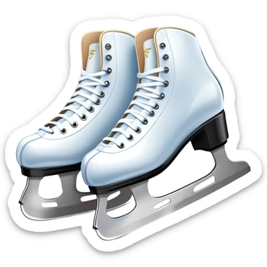 An icon showing The rink is surrounded by cheering spectators and soft arena lights, creating a beautiful, dynamic atmosphere. a pair of elegant figure skates placed on the smooth, sparkling ice of a grand ice arena. Transparent background highlights the grace and beauty of figure skating. sticker